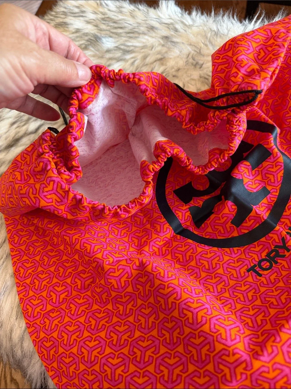 Tory Burch Pink and Orange Logo Accent dustbag